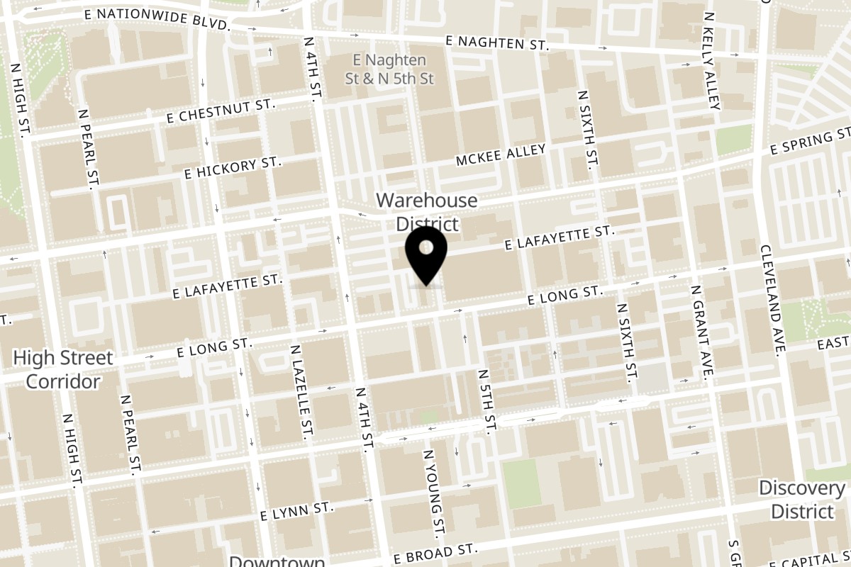 Map showing the location of Slammers on 202 E Long St in Columbus